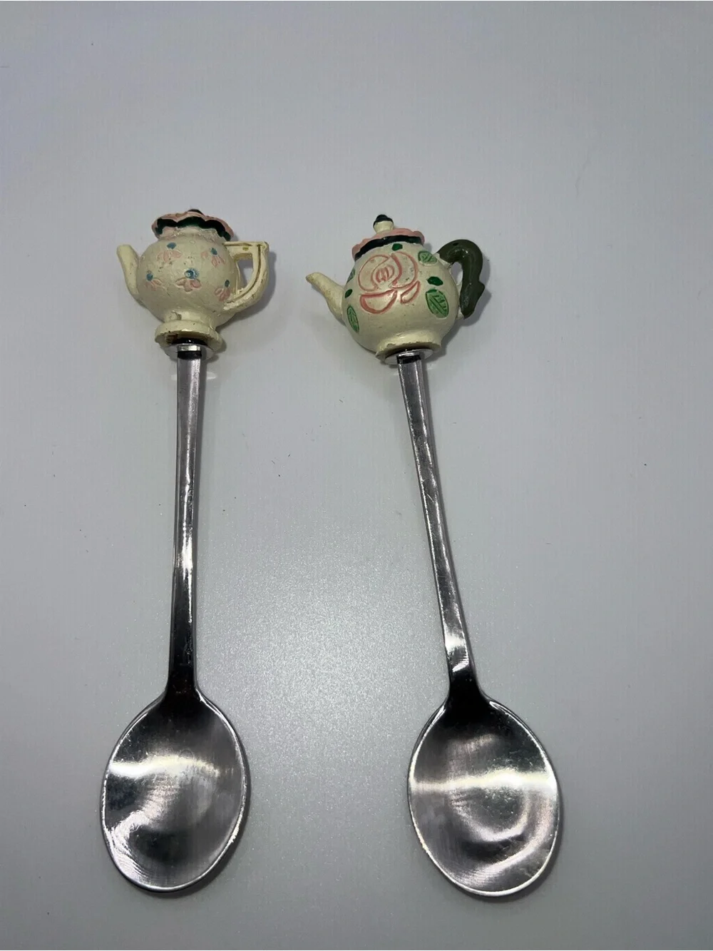 Vintage Style Cream Teapot Accent Spoons - Set of 2